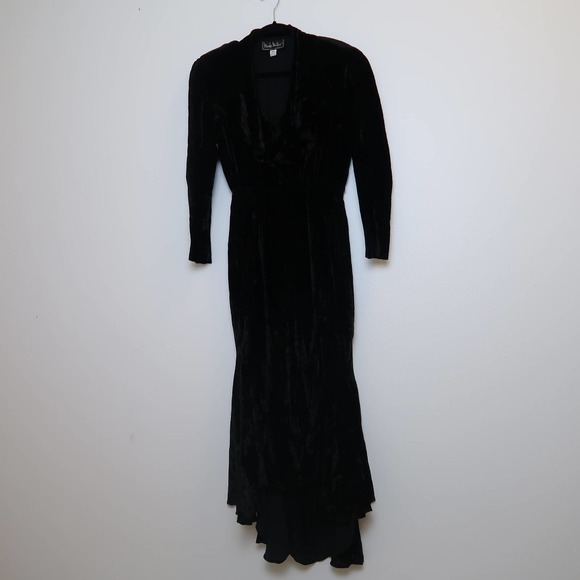 Vintage 90s Nicole Miller black velvet midi dress - Picture 6 of 9